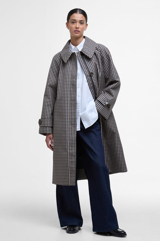 Nadine Checked Showerproof Car Coat Navy/Light Sand Gingham