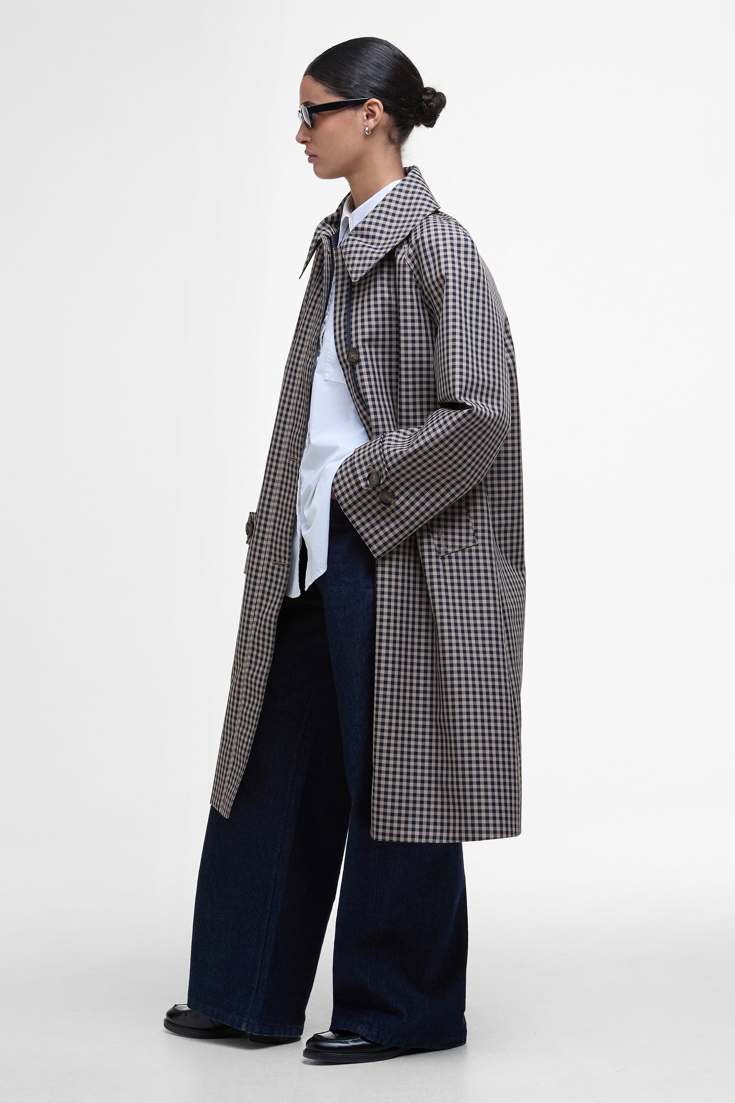 Nadine Checked Showerproof Car Coat Navy/Light Sand Gingham