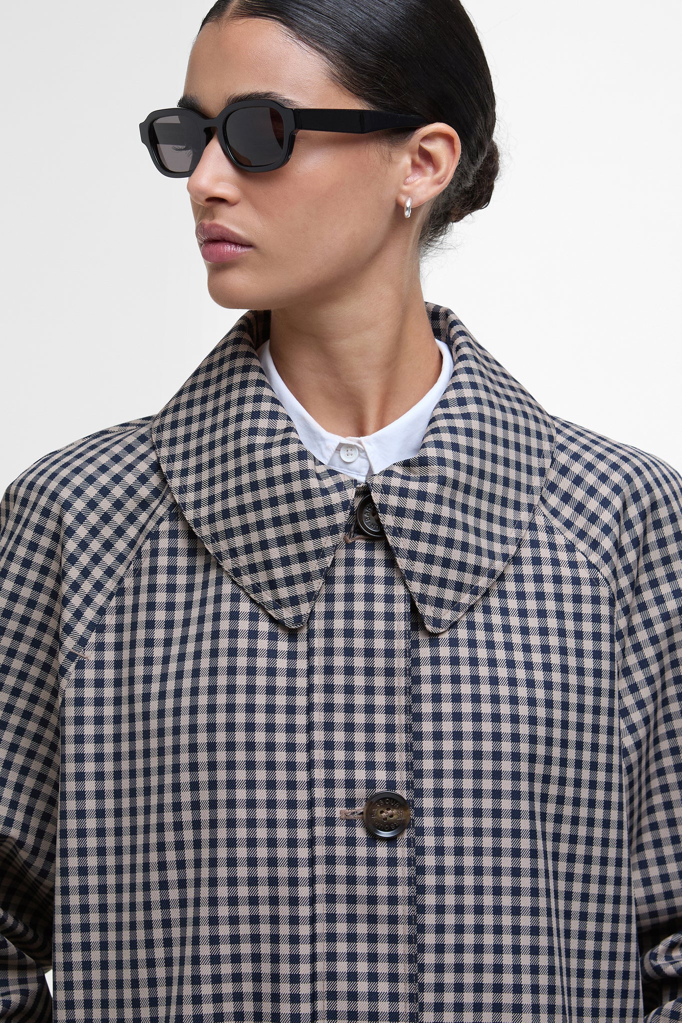 Nadine Checked Showerproof Car Coat Navy/Light Sand Gingham