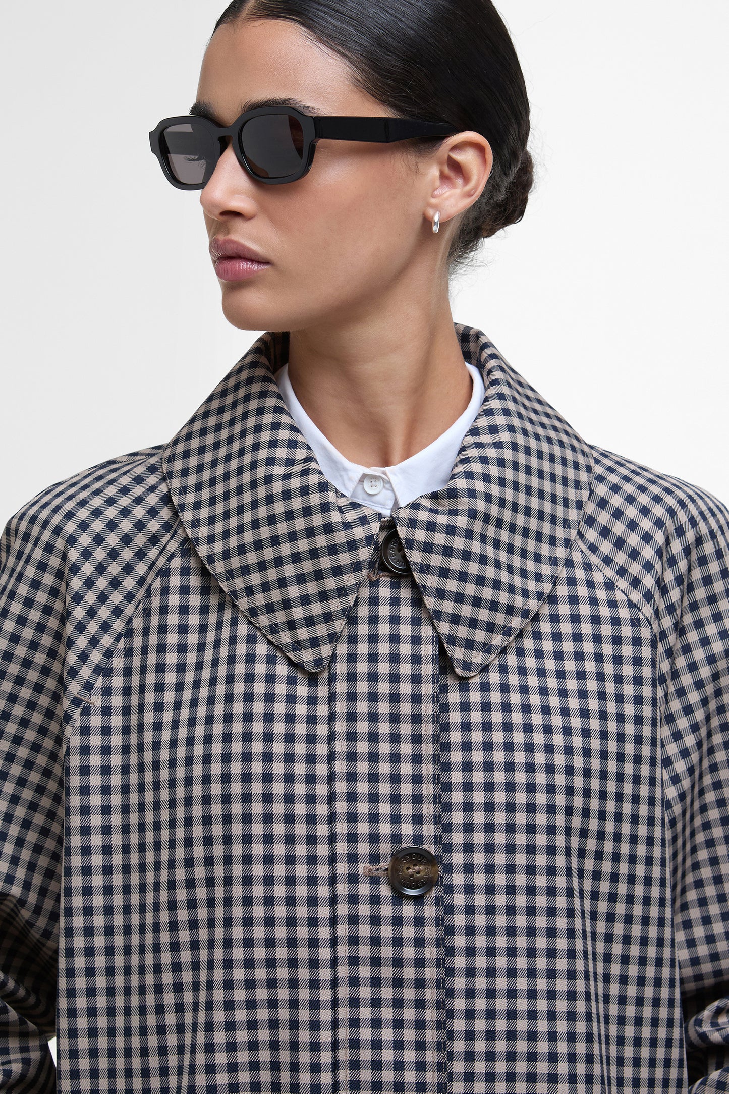 Nadine Checked Showerproof Car Coat Navy/Light Sand Gingham