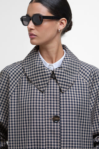 Nadine Checked Showerproof Car Coat Navy/Light Sand Gingham