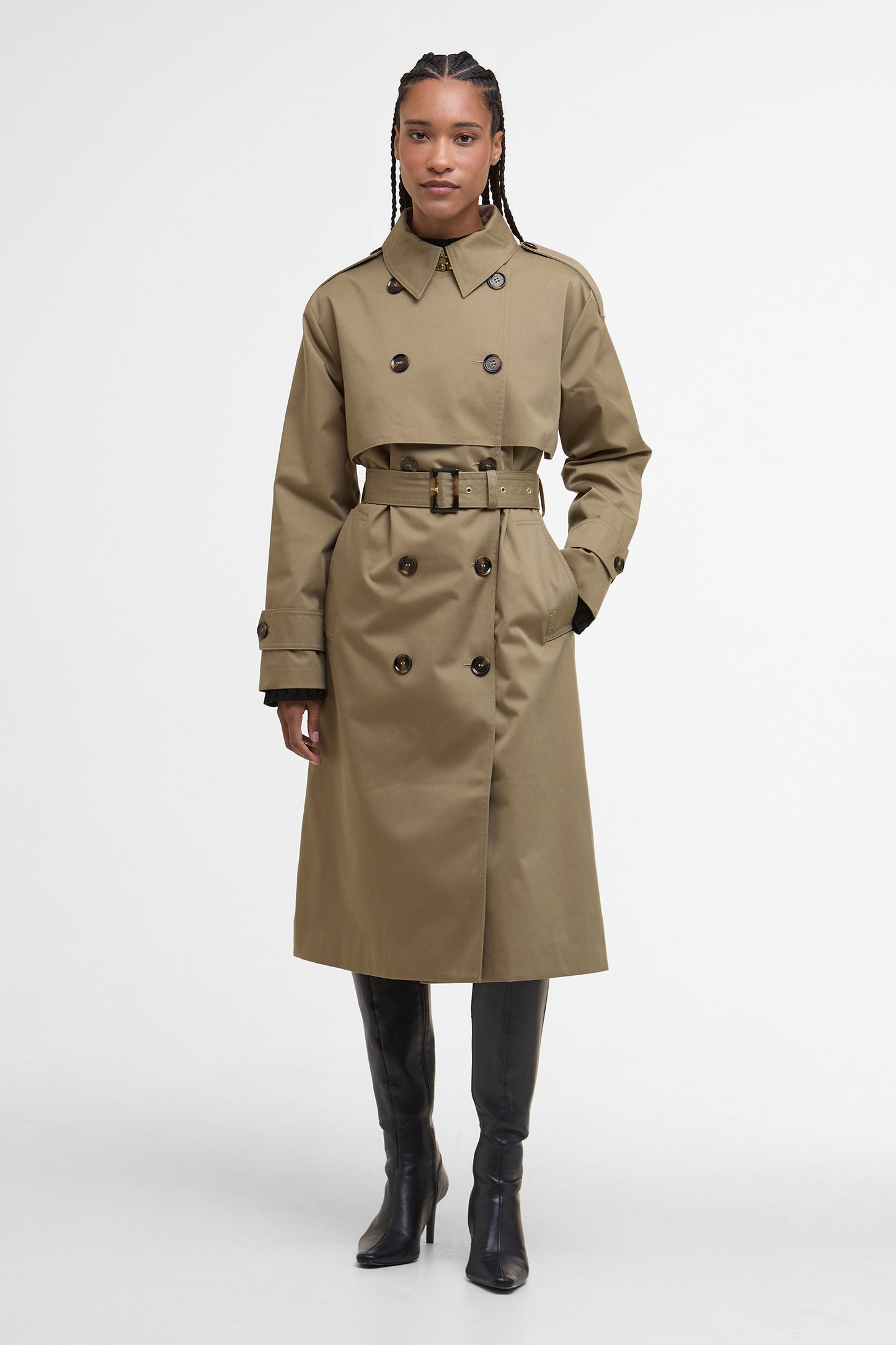 Aoife Trench Showerproof Military Brown/Hessian Tartan