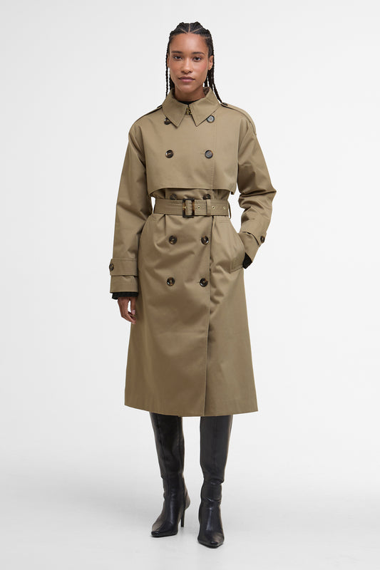 Aoife Trench Showerproof Military Brown/Hessian Tartan