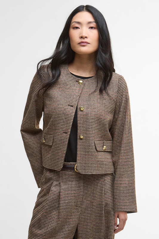 Corina Collarless Tailored Jacket Brown/Orange Check