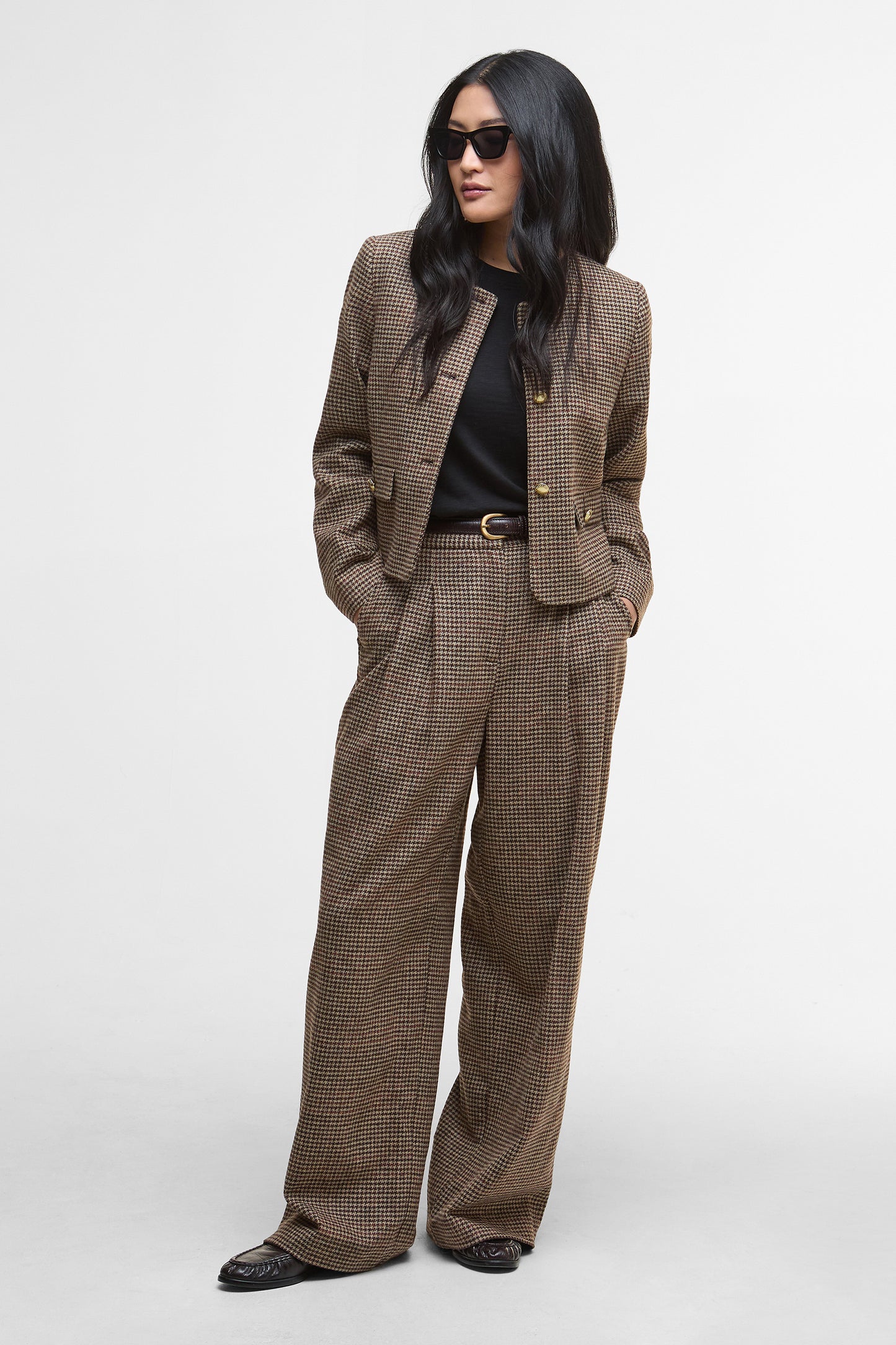 Corina Collarless Tailored Jacket Brown/Orange Check