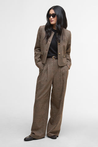 Corina Collarless Tailored Jacket Brown/Orange Check