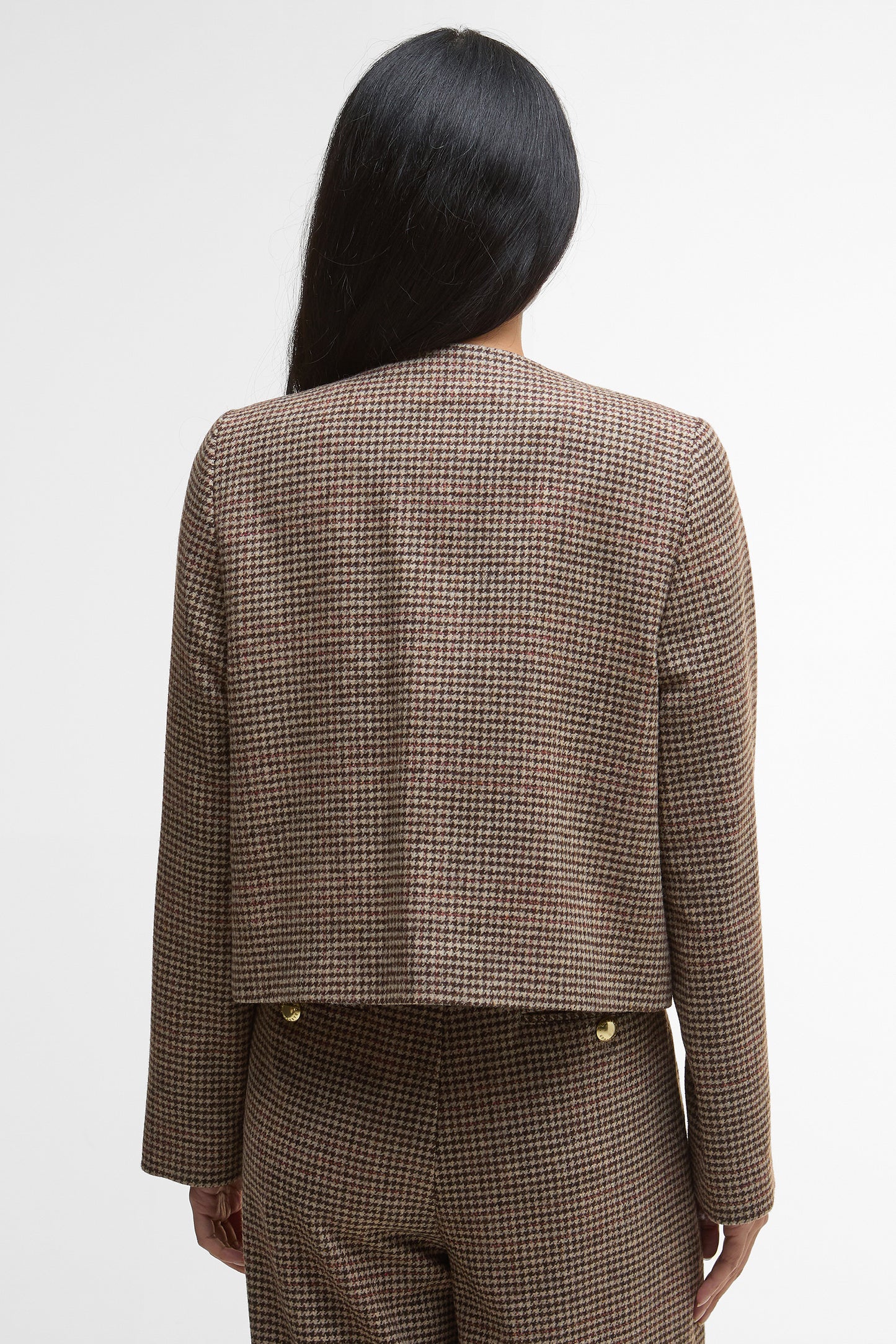 Corina Collarless Tailored Jacket Brown/Orange Check
