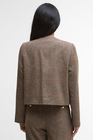 Corina Collarless Tailored Jacket Brown/Orange Check
