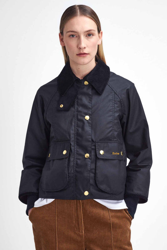 Cropped Beadnell Wax Jacket Black/Classic