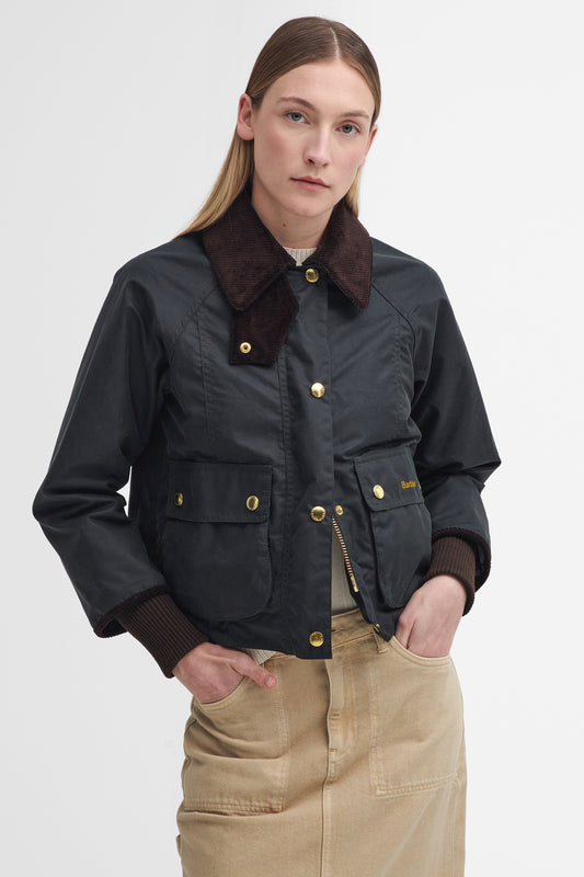 Cropped Beadnell Wax Jacket Sage/Ancient