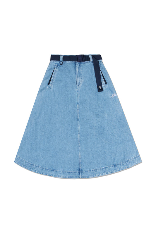 Flared Denim Maxi Skirt Light Indigo Denim Wash