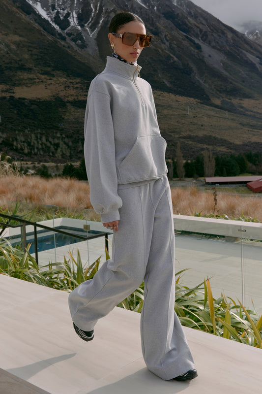 Pin Tuck Track Pants Grey Marle