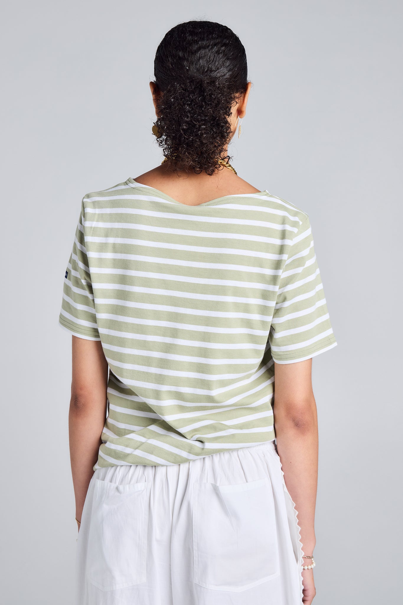 Levant Moderne Short Sleeve Striped Sailor Shirt Amandier/Neige