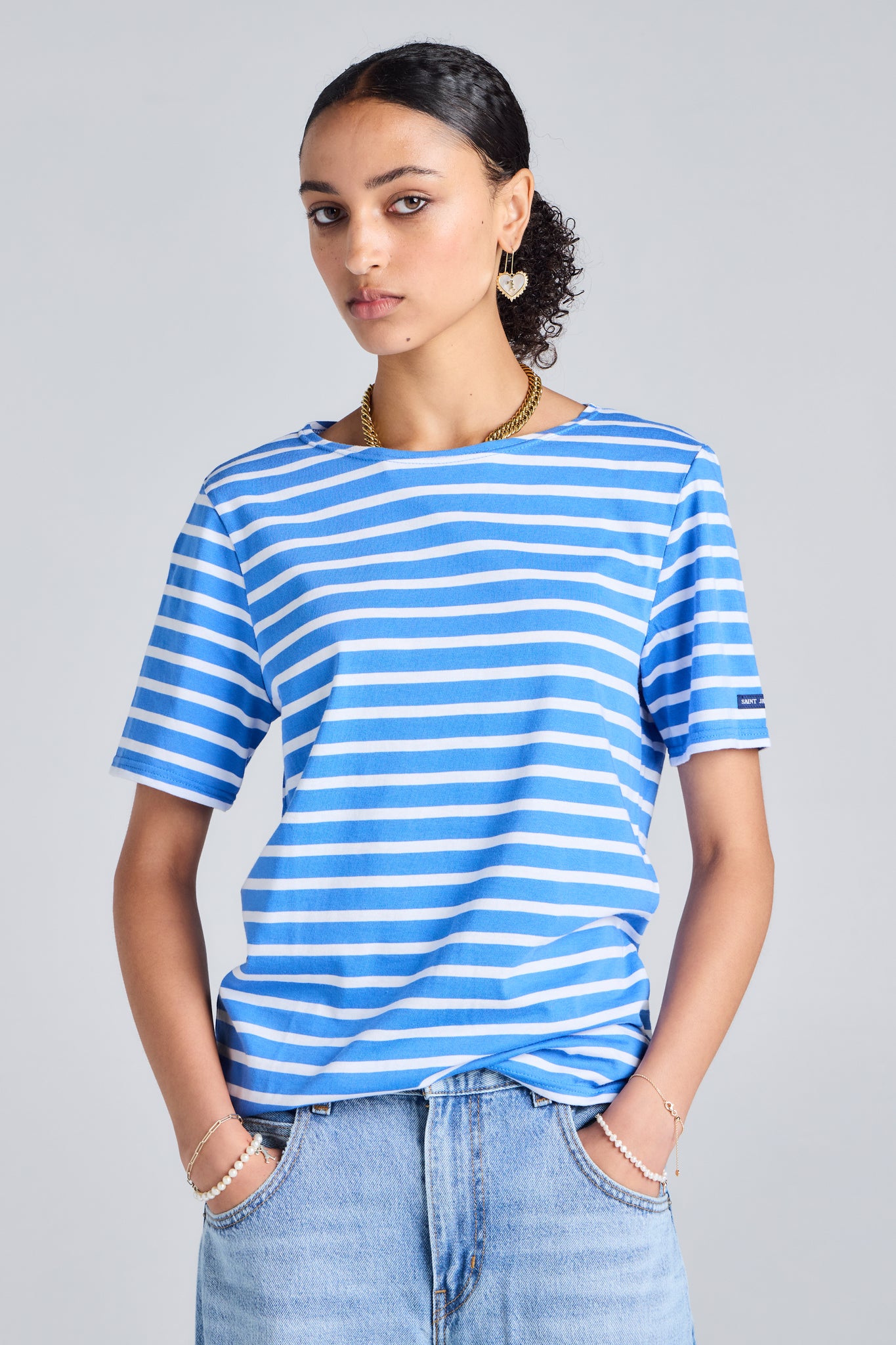 Levant Moderne Short Sleeve Striped Sailor Shirt Mer/Neige