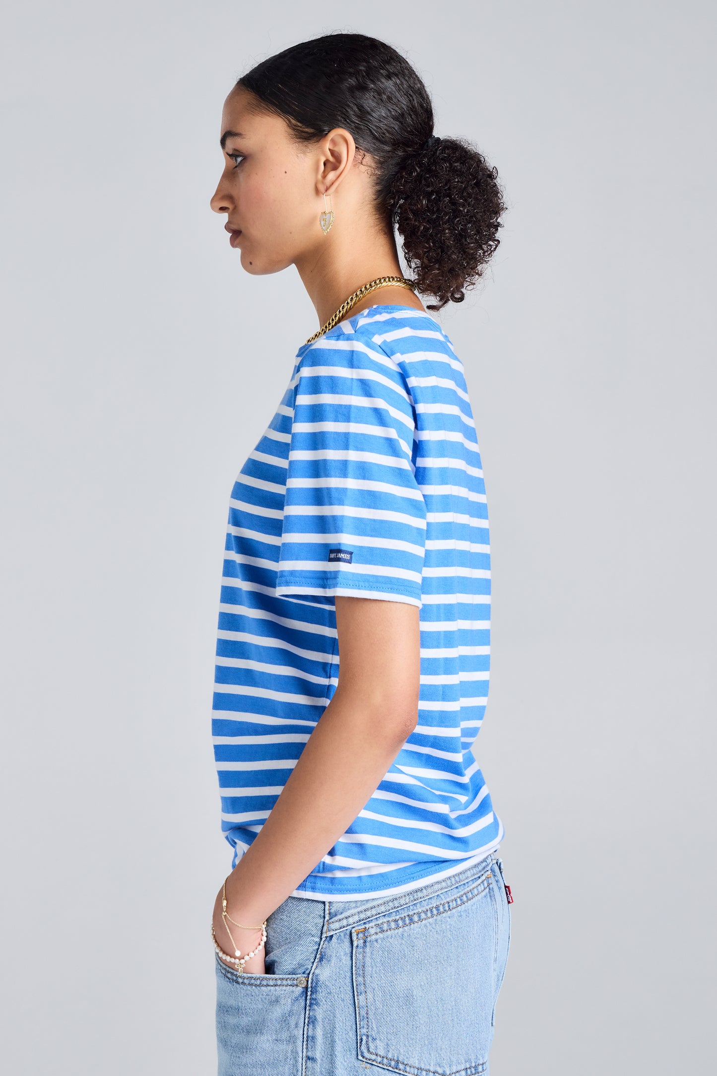 Levant Moderne Short Sleeve Striped Sailor Shirt Mer/Neige