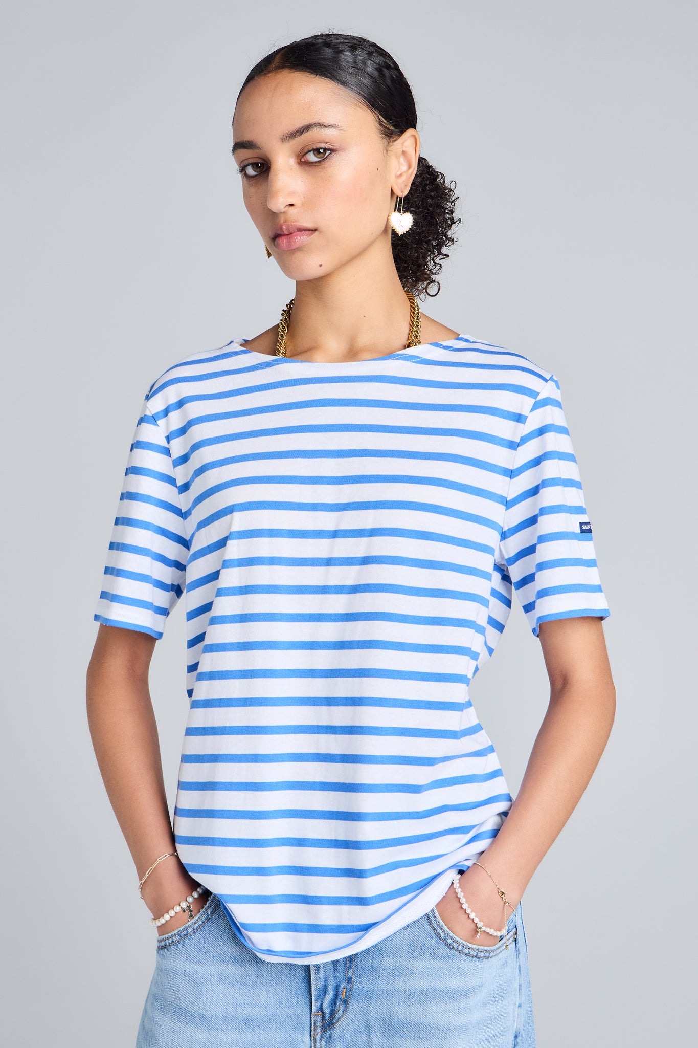 Levant Moderne Short Sleeve Striped Sailor Shirt Neige/Mer
