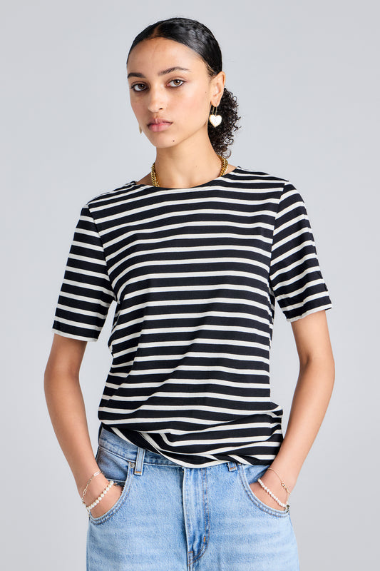 Levant Moderne Short Sleeve Striped Sailor Shirt Noir/Ecru