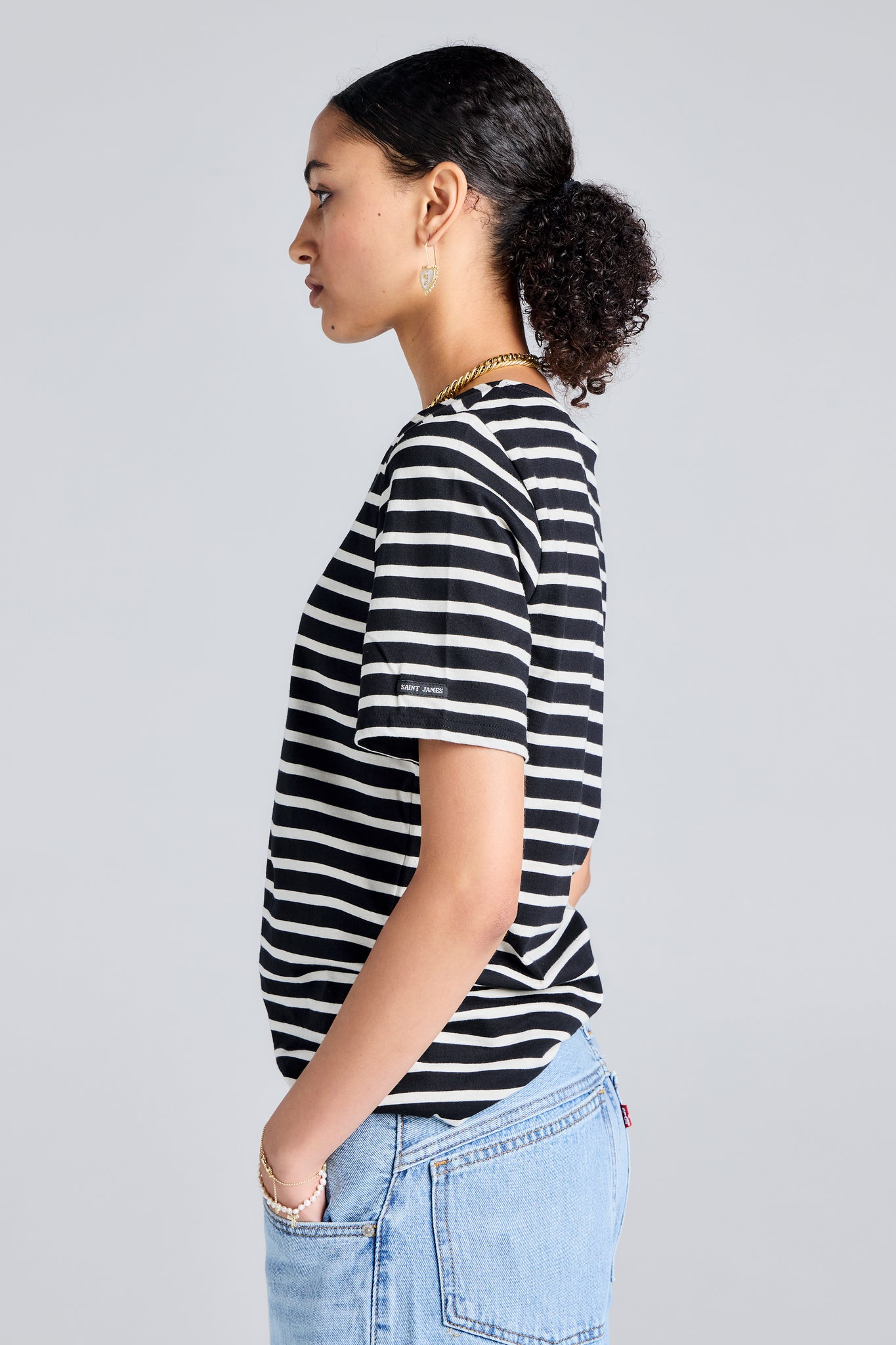 Levant Moderne Short Sleeve Striped Sailor Shirt Noir/Ecru