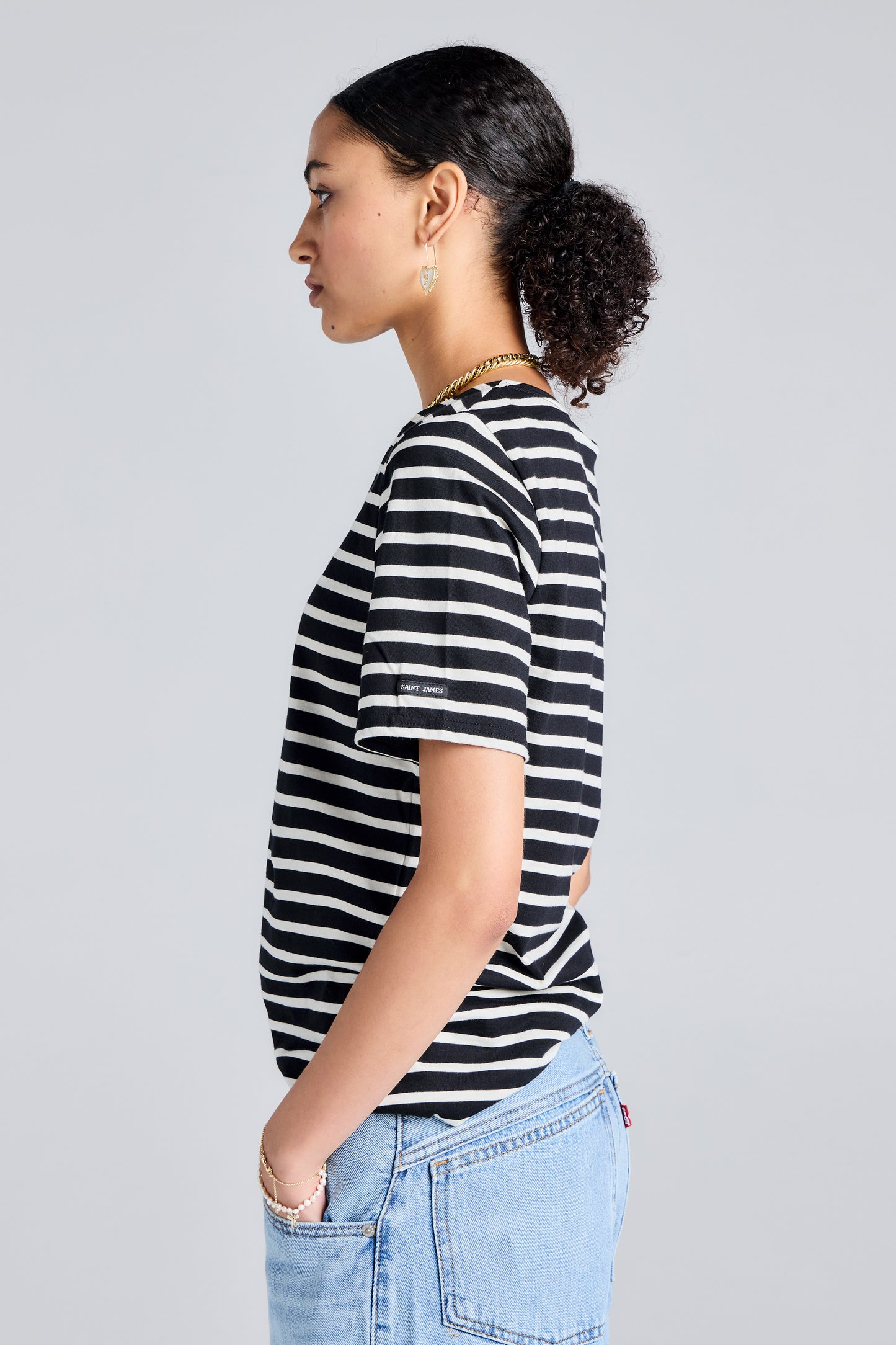 Levant Moderne Short Sleeve Striped Sailor Shirt Noir/Ecru