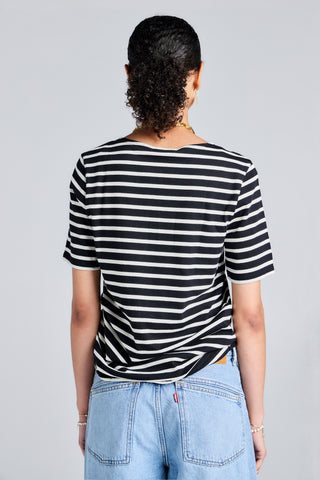Levant Moderne Short Sleeve Striped Sailor Shirt Noir/Ecru