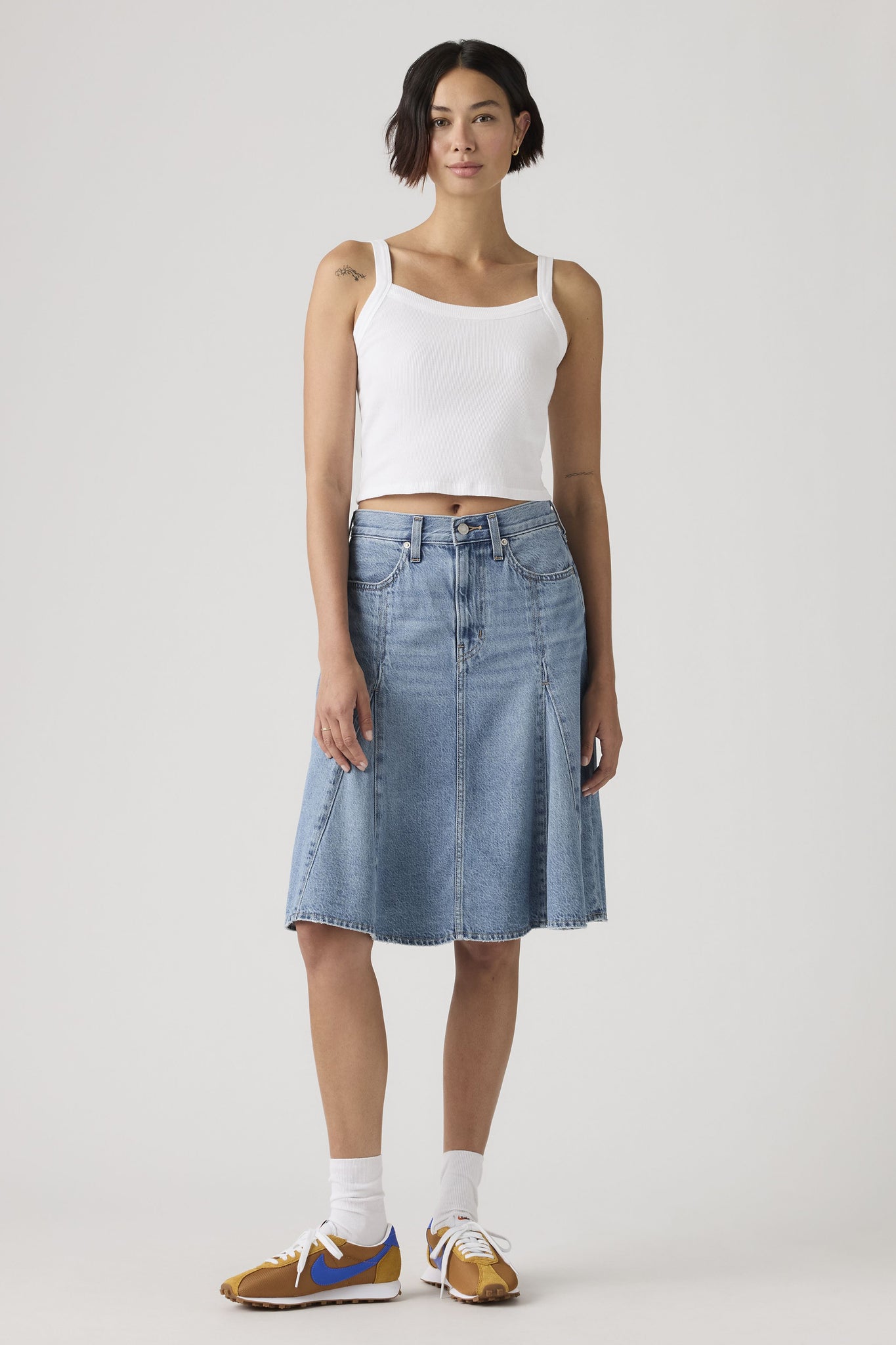 Godet Knee Length Skirt Good Grades Tencel