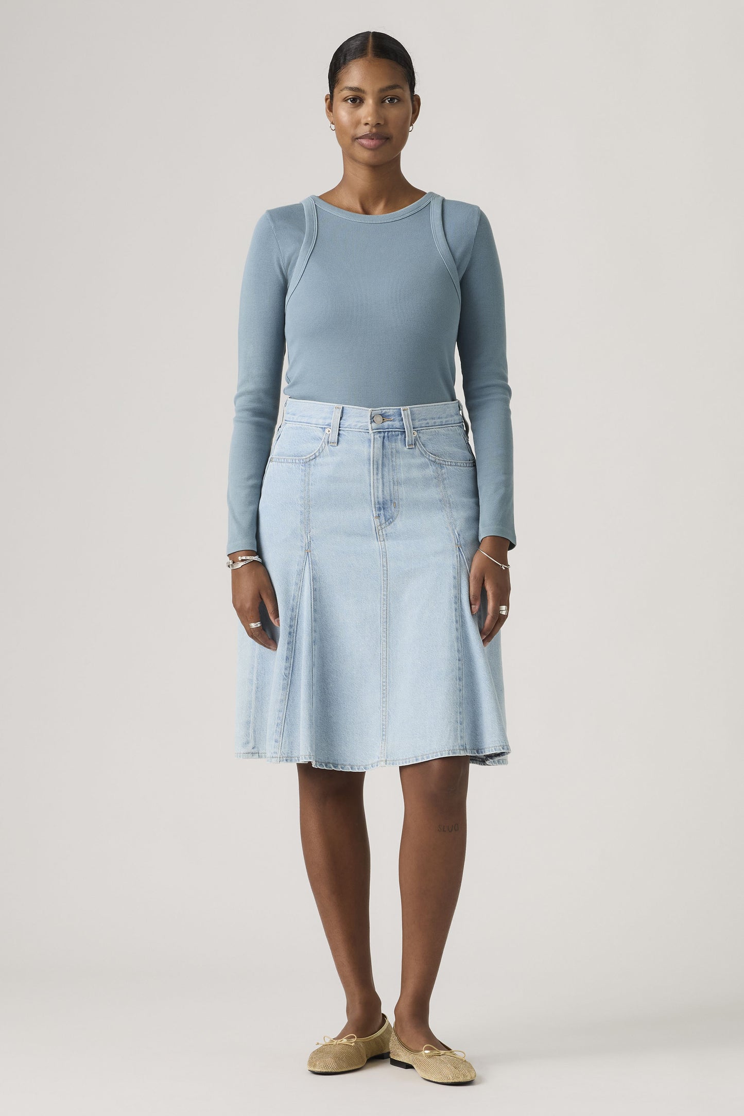 Godet Knee Length Skirt Of Course Stone