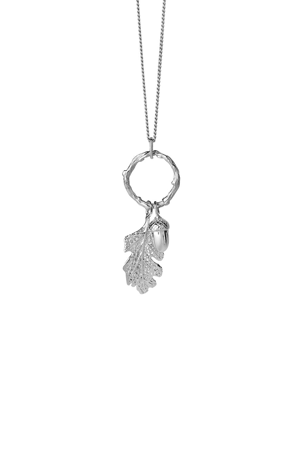 Acorn and Leaf Loop Necklace Silver