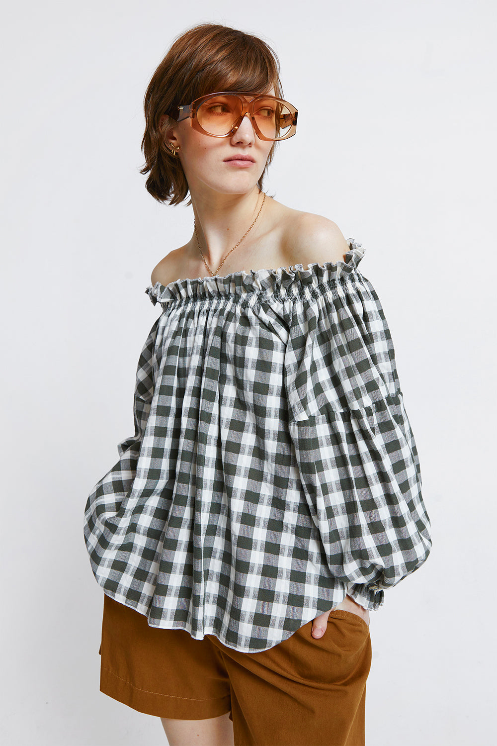 Antonia Organic Cotton Top Off-White/Khaki