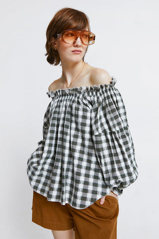 Antonia Organic Cotton Top Off-White/Khaki