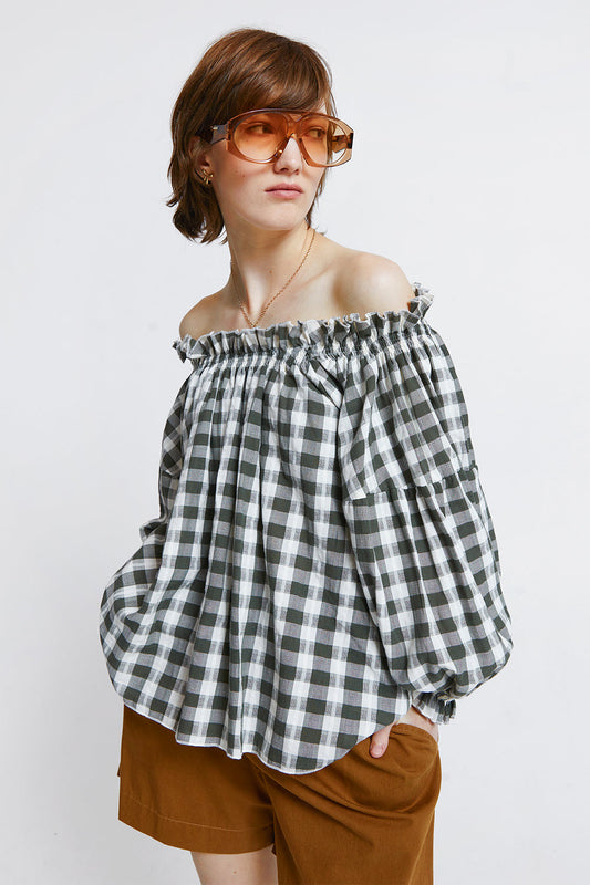 Antonia Organic Cotton Top Off-White/Khaki