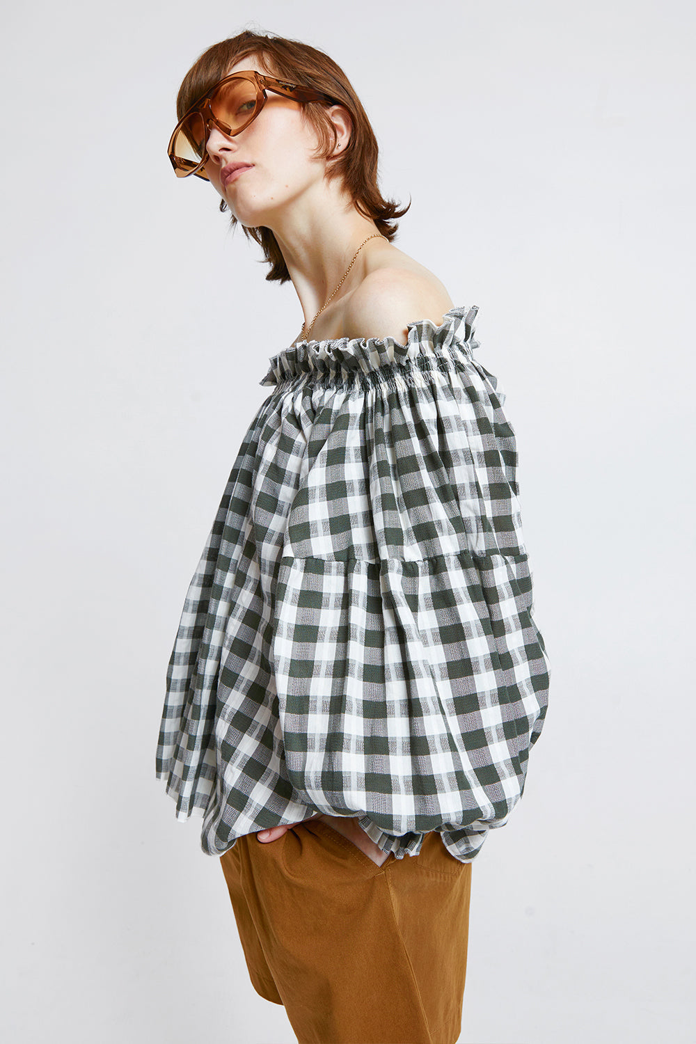 Antonia Organic Cotton Top Off-White/Khaki