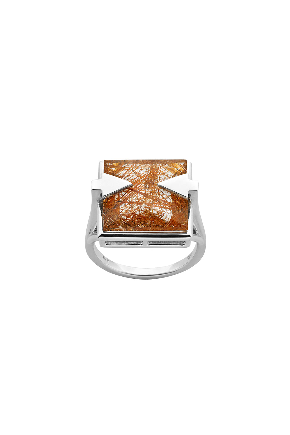 Ballistic Ring with 14mm Square Rutilated Quartz Silver