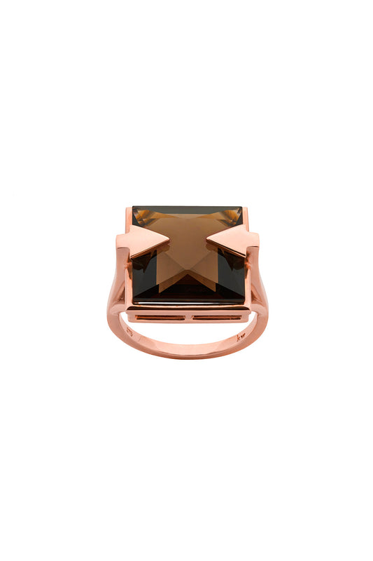 Ballistic Ring with 14mm Square Smoky Quartz Rose Gold