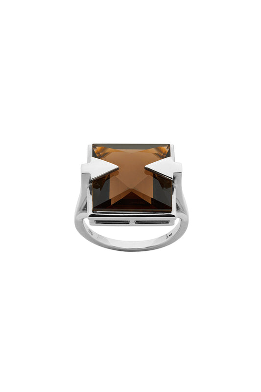 Ballistic Ring with 14mm Square Smoky Quartz Silver