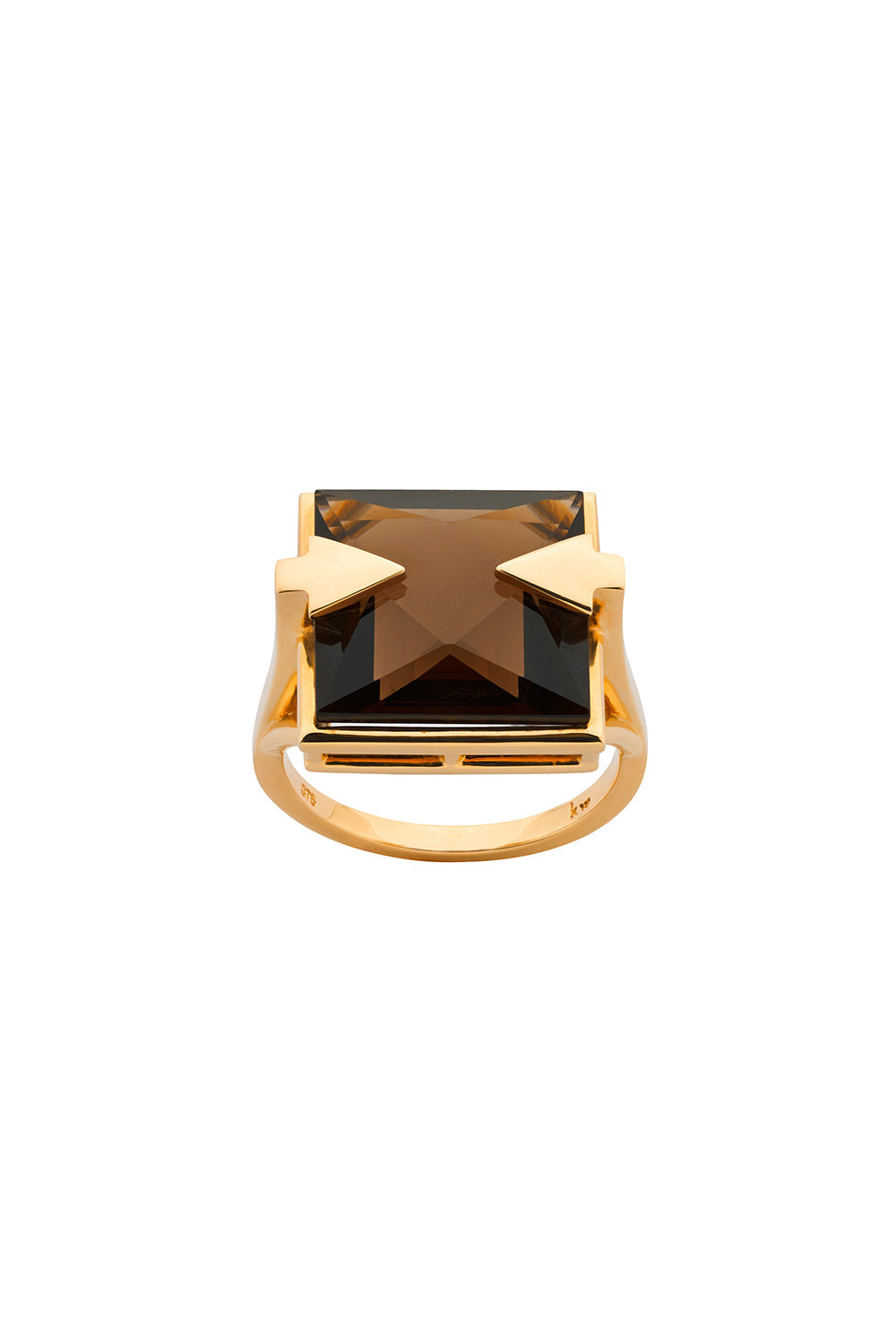 Ballistic Ring with 14mm Square Smoky Quartz Gold