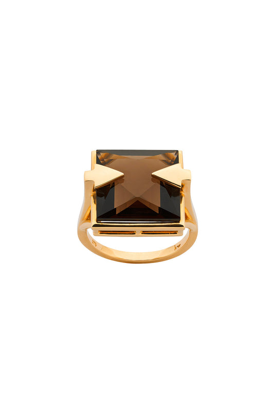 Ballistic Ring with 14mm Square Smoky Quartz Gold