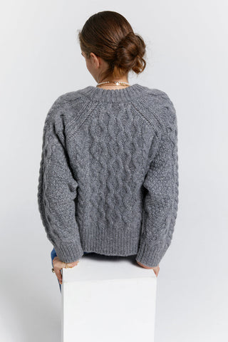 Cable Knit Cropped Sweater Grey Marle