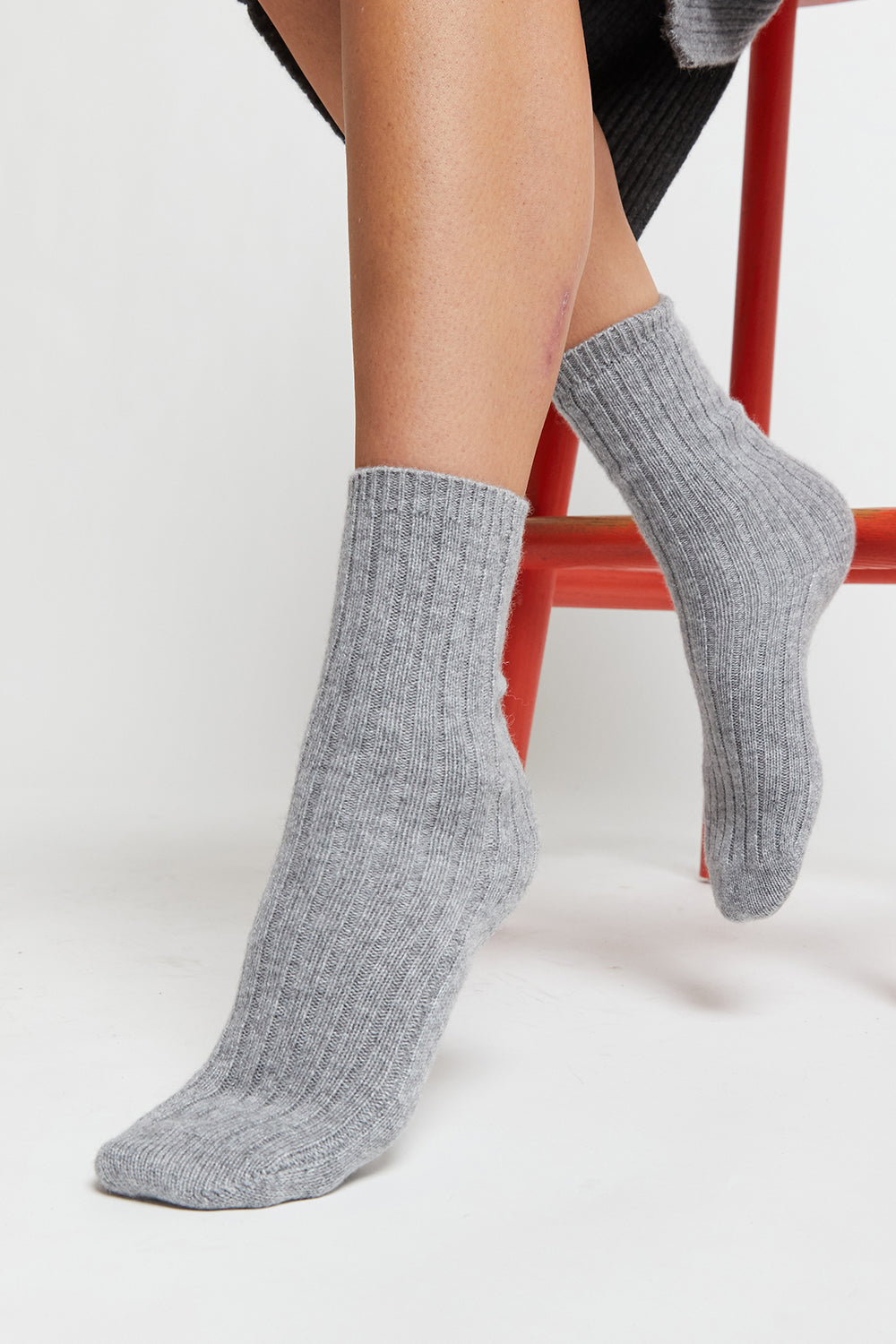 100% Cashmere Rib Socks Grey Marle
