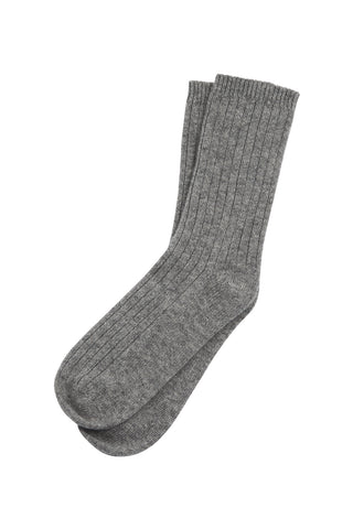 100% Cashmere Rib Socks Grey Marle