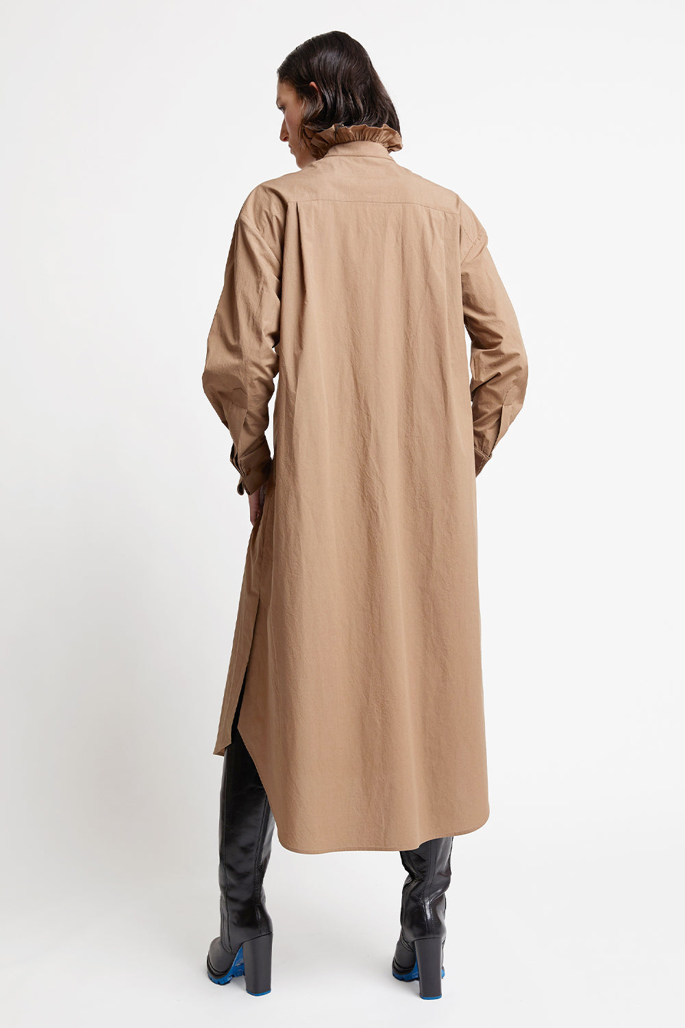 Caspar Organic Cotton Pintuck Dress Bran