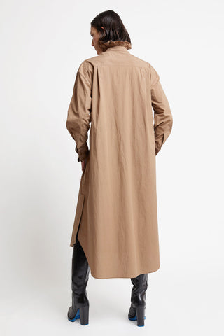 Caspar Organic Cotton Pintuck Dress Bran