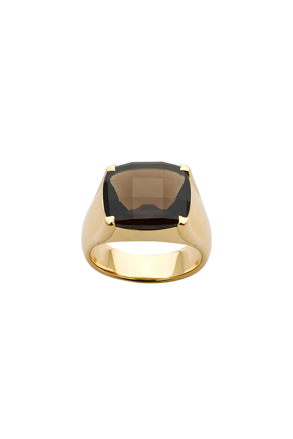 Chequerboard Ring 14 x 12mm Gold & Smoky Quartz