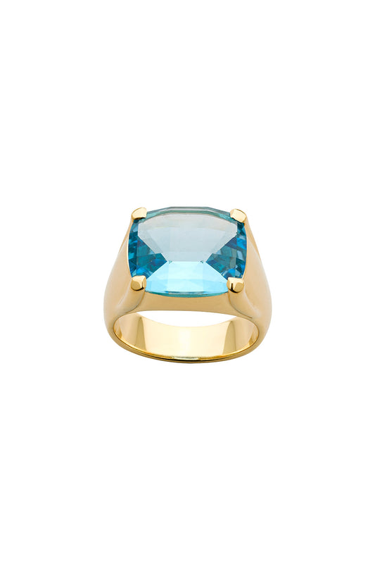 Chequerboard Ring 14 x 12mm Gold & Topaz