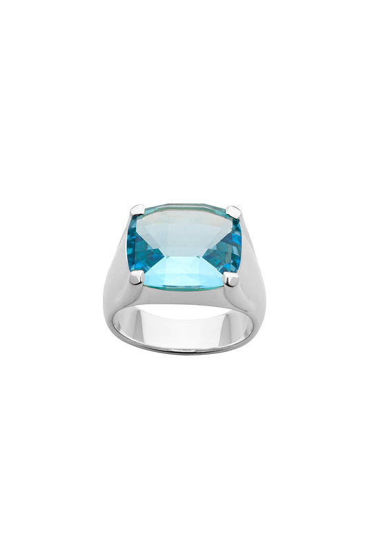 Chequerboard Ring 14 x 12mm Silver & Topaz