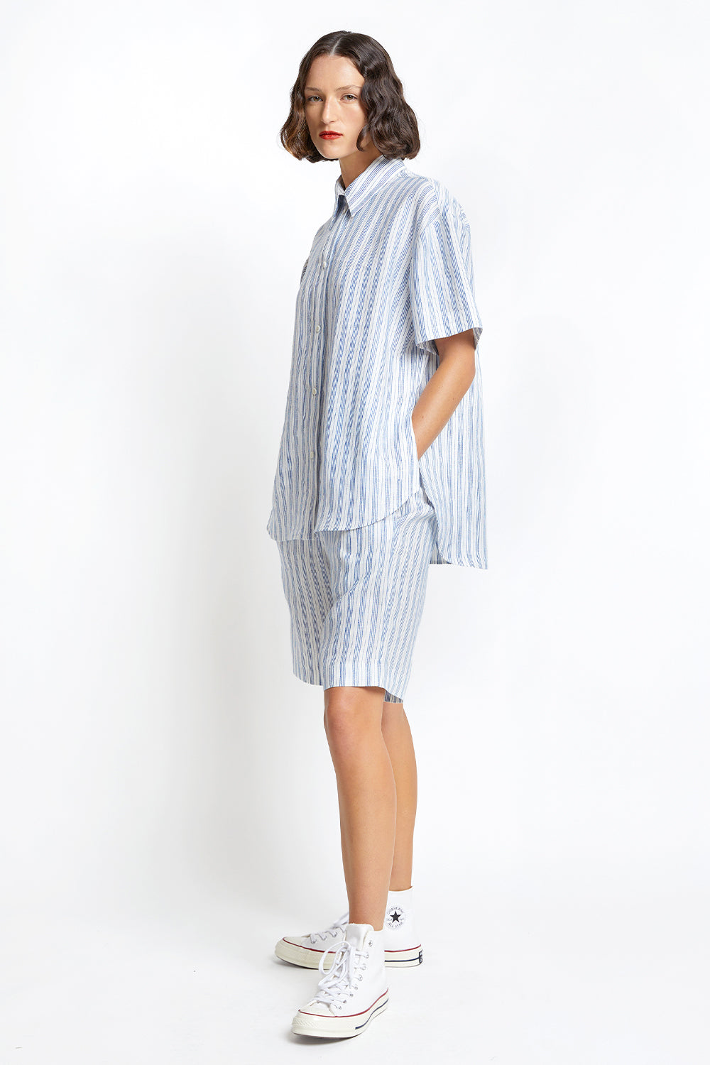 Classic Short Sleeve Shirt Off-White/Blue