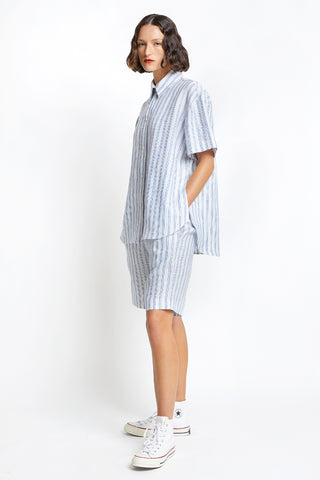 Classic Short Sleeve Shirt Off-White/Blue