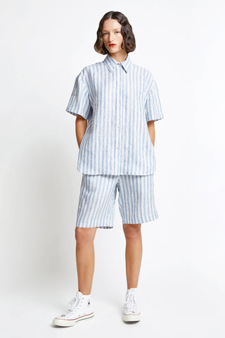 Classic Short Sleeve Shirt Off-White/Blue