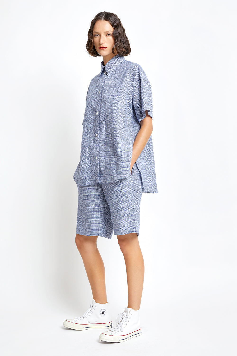 Classic Short Sleeve Shirt Off-White/Navy