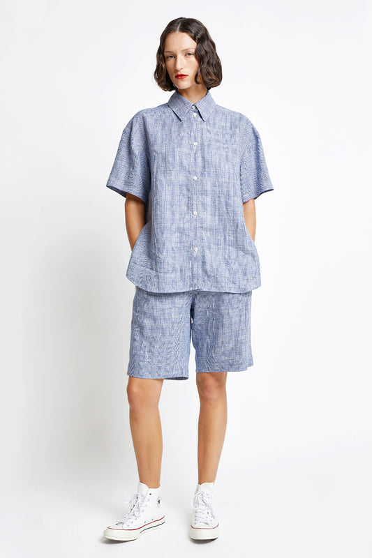 Classic Short Sleeve Shirt Off-White/Navy