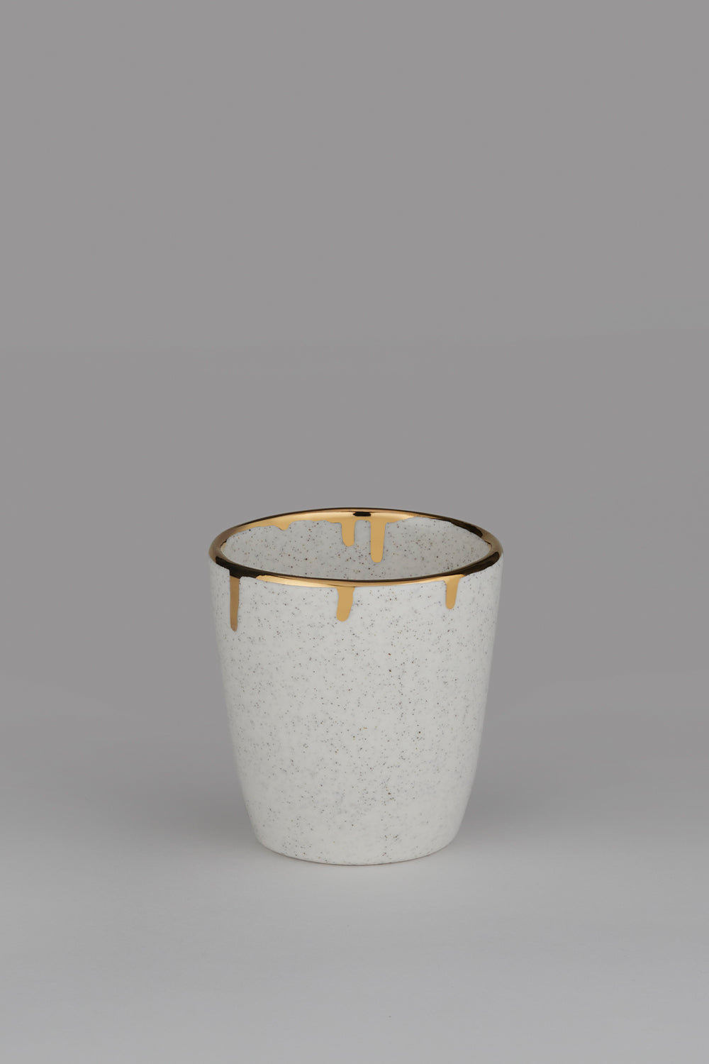 Small Tumbler with Gold Drip Rim Speckled White